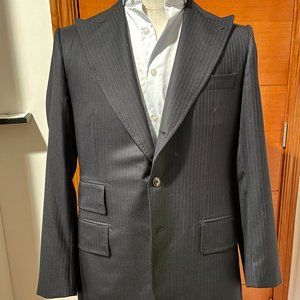 MTM Navy Pinstripe Single Breasted Jacket 42S Body, 38R Shoulder